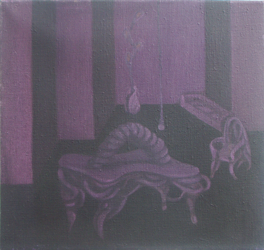 Interieur violett (Glhbirne, Tisch, Blume, Stuhl)